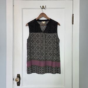 Tribal Gold Sleeveless Top – Size L – Black, Cream, Magenta